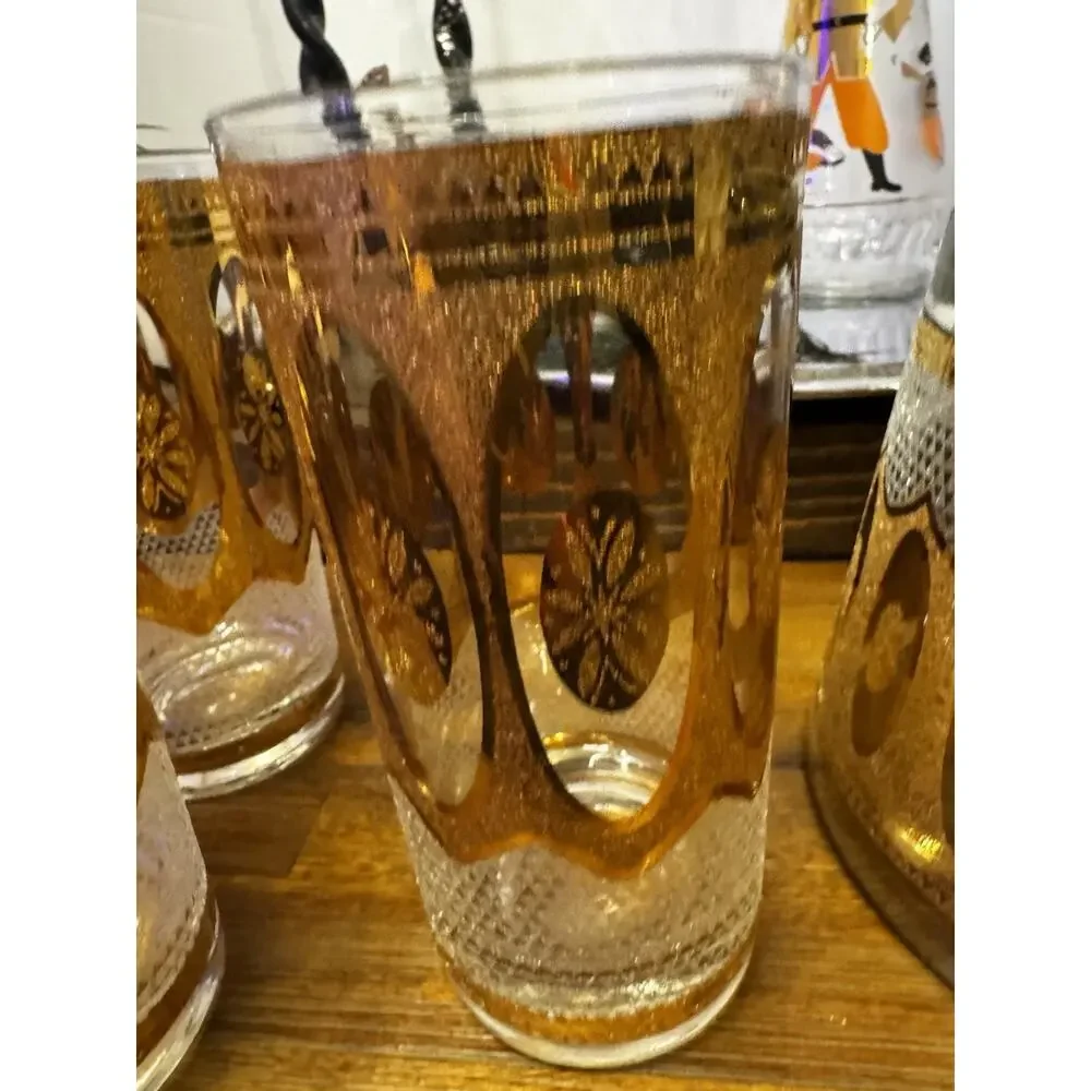 Vintage Gold MCM Libby Bar Set | 3 Glasses | Ice Bucket | Atomic Era | Mad Men